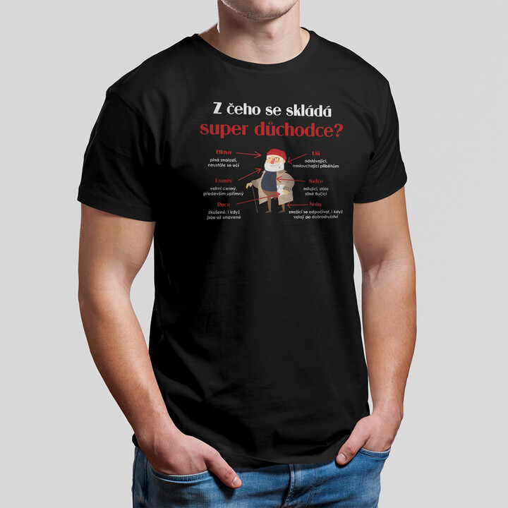 Z čeho se skládá super důchodce? - pánské tričko s potiskem
