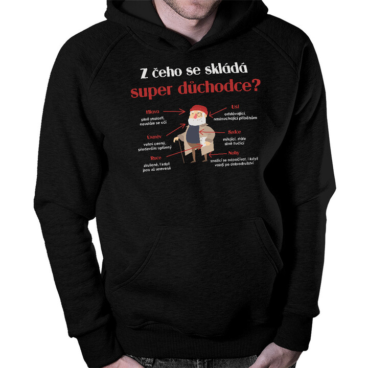 Z čeho se skládá super důchodce? - pánská mikina s potiskem