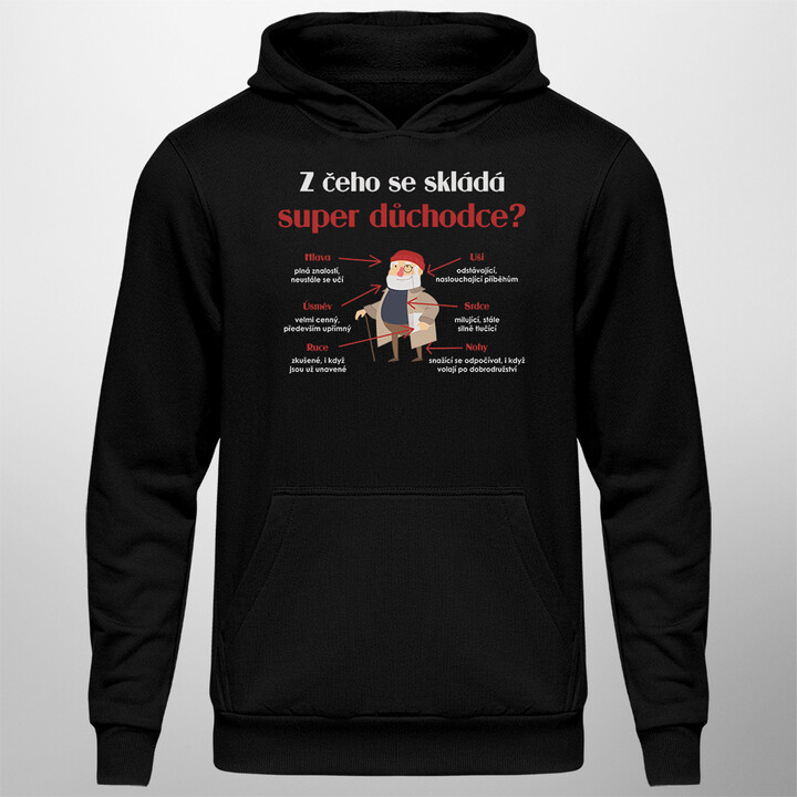 Z čeho se skládá super důchodce? - pánská mikina s potiskem