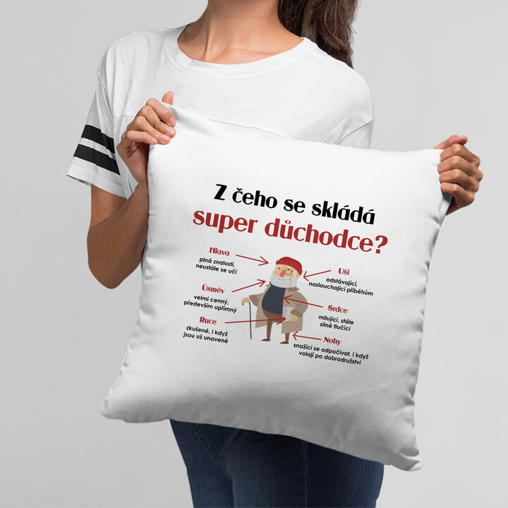 Z čeho se skládá super důchodce? - polštář s potiskem