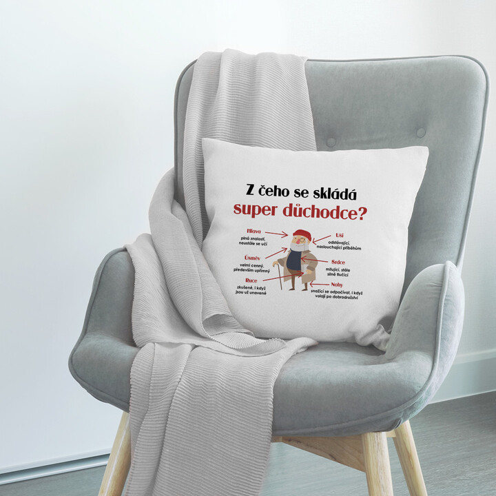 Z čeho se skládá super důchodce? - polštář s potiskem
