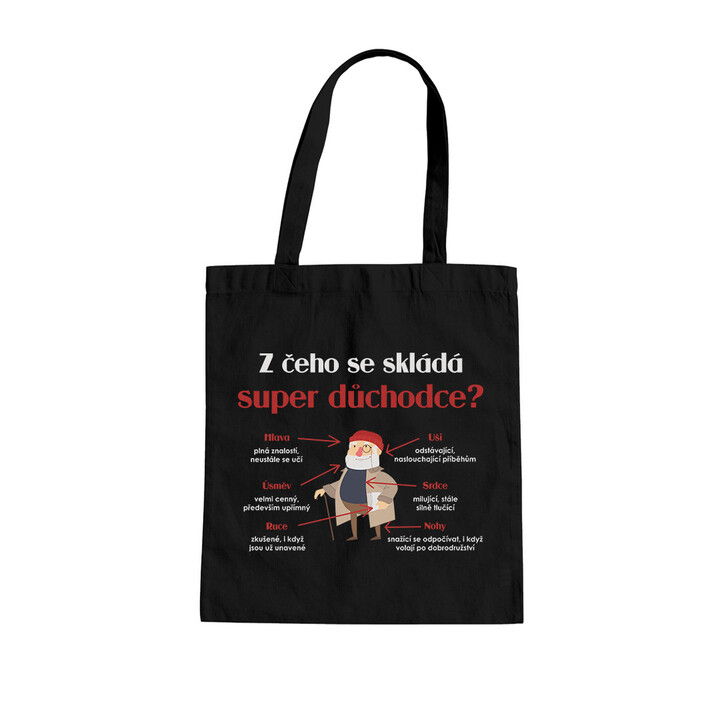 Z čeho se skládá super důchodce? - taška s potiskem