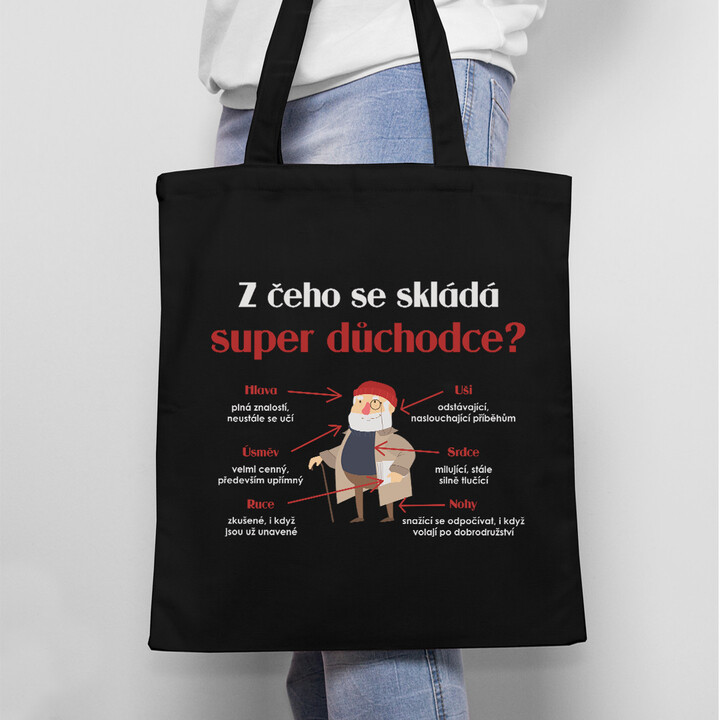Z čeho se skládá super důchodce? - taška s potiskem