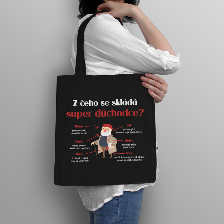 Z čeho se skládá super důchodce? - taška s potiskem