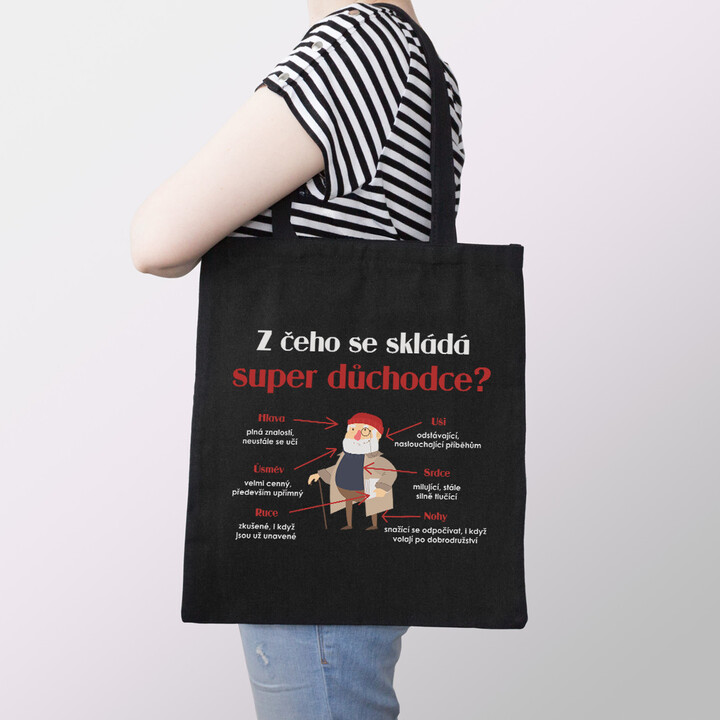 Z čeho se skládá super důchodce? - taška s potiskem