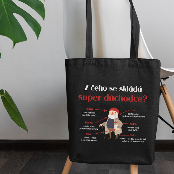 Z čeho se skládá super důchodce? - taška s potiskem