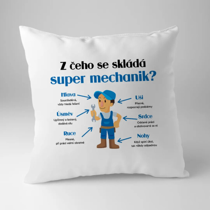 Z čeho se skládá super mechanik? - polštář s potiskem