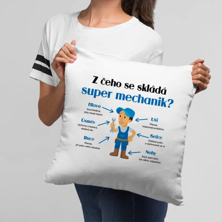 Z čeho se skládá super mechanik? - polštář s potiskem