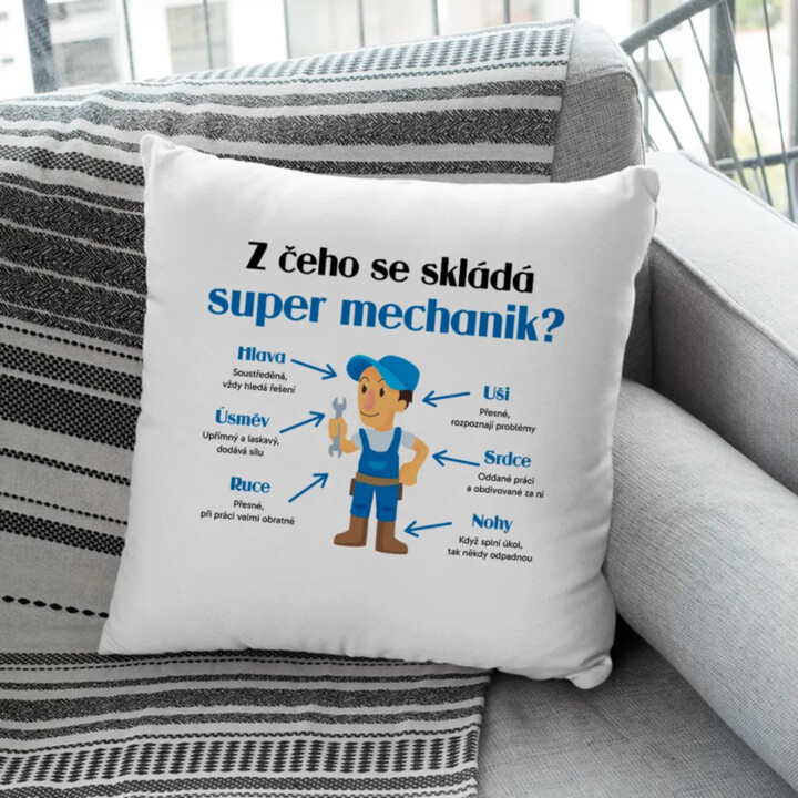Z čeho se skládá super mechanik? - polštář s potiskem