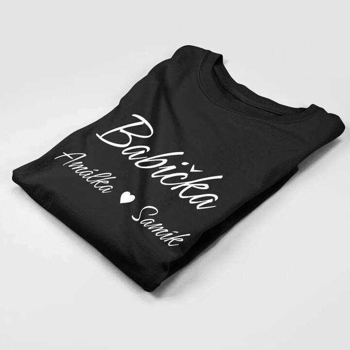 Babička + jména vnoučat - dámské tričko s potiskem - personalizovaný produkt