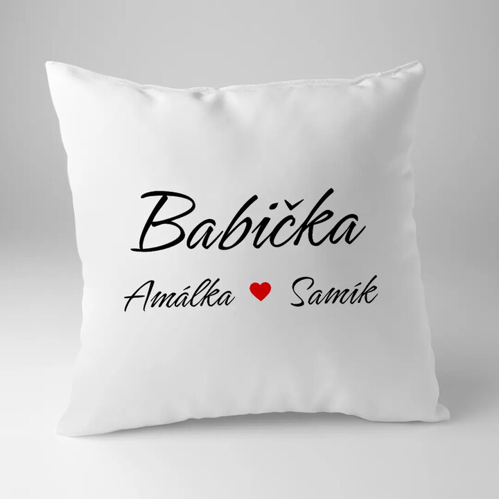 Babička + jména vnoučat - polštář s potiskem - personalizovaný produkt
