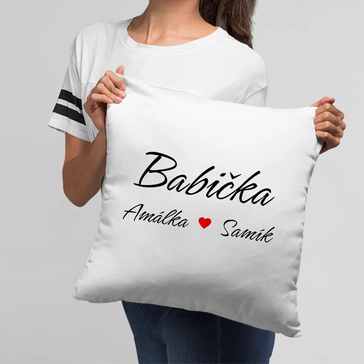 Babička + jména vnoučat - polštář s potiskem - personalizovaný produkt