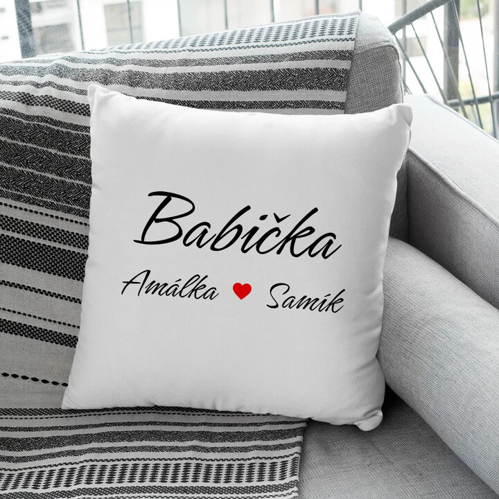 Babička + jména vnoučat - polštář s potiskem - personalizovaný produkt