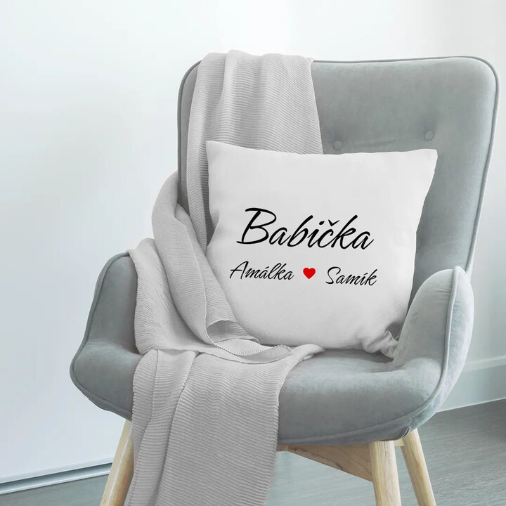 Babička + jména vnoučat - polštář s potiskem - personalizovaný produkt
