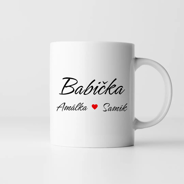 Babička + jména vnoučat - hrnek s potiskem - personalizovaný produkt