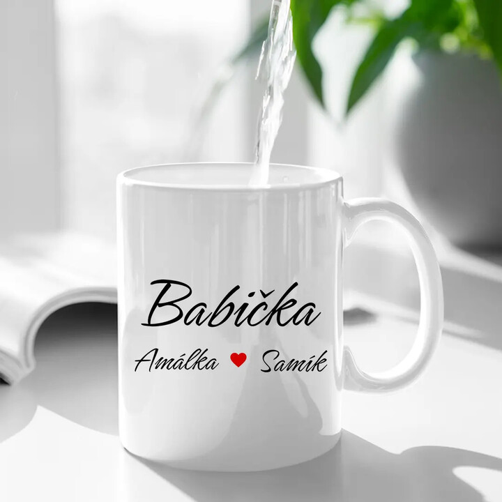 Babička + jména vnoučat - hrnek s potiskem - personalizovaný produkt
