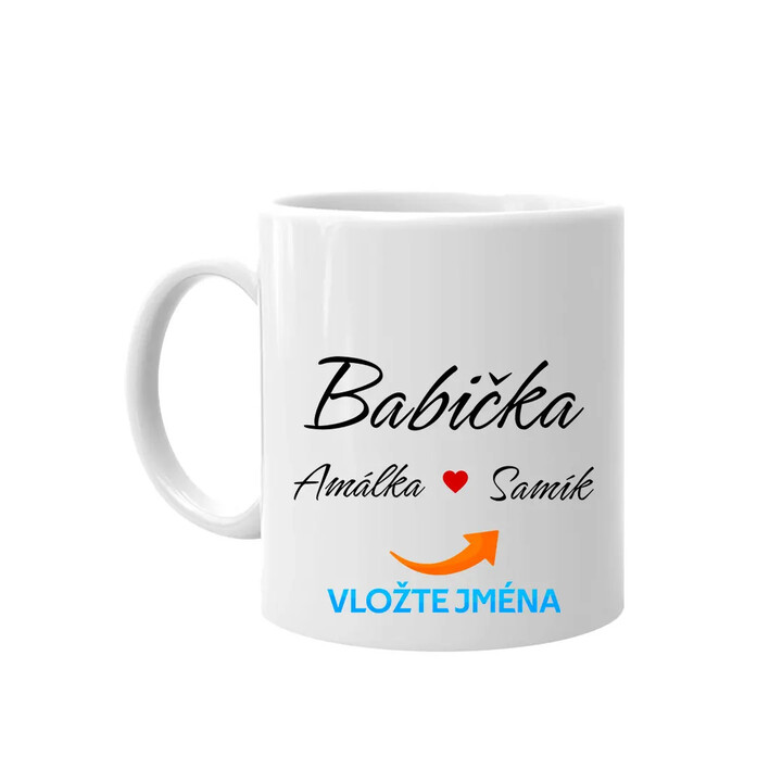 Babička + jména vnoučat - hrnek s potiskem - personalizovaný produkt