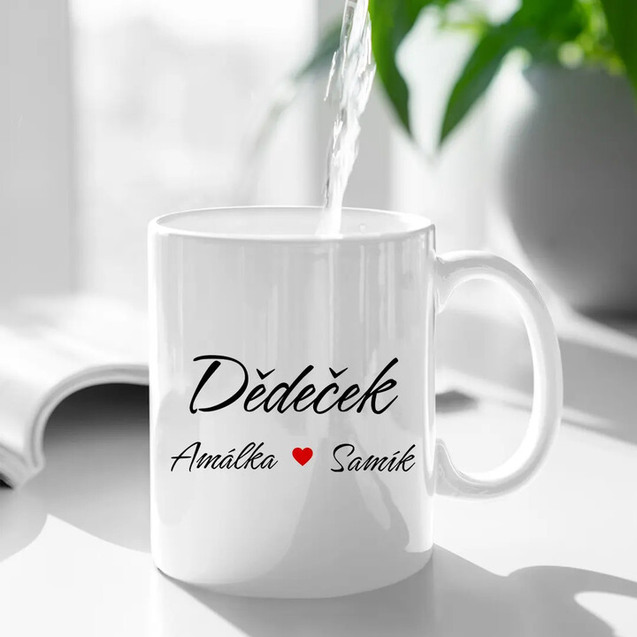 Dědeček + jména vnoučat - hrnek s potiskem  - personalizovaný produkt