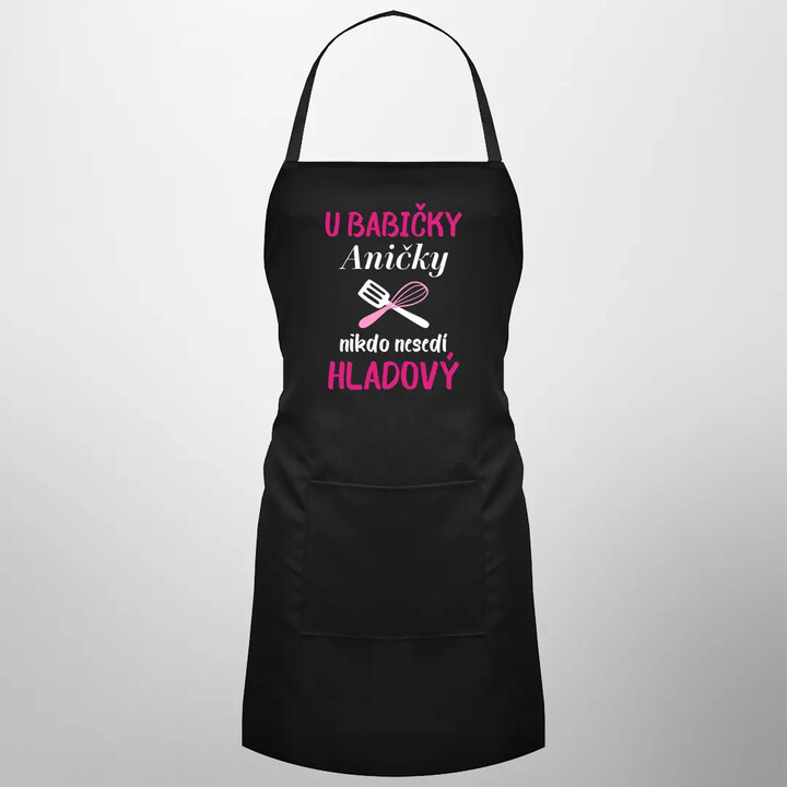 U babičky (jméno) nikdo nesedí hladový - zástěra s potiskem - personalizovaný produkt
