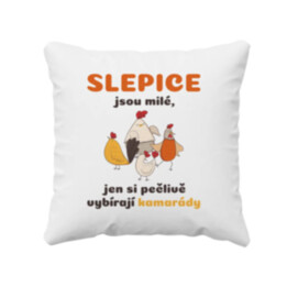 Slepice jsou milé, jen si pečlivě vybírají kamarády - polštář s potiskem