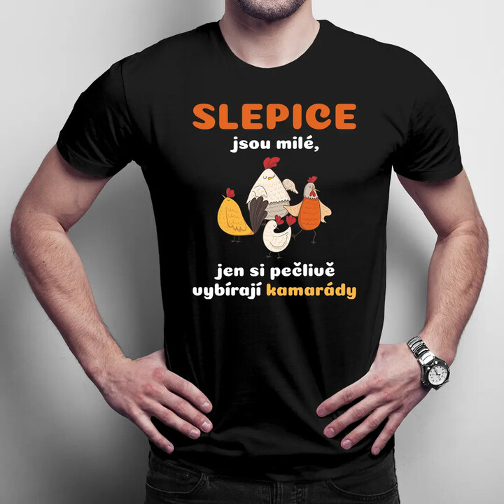 Slepice jsou milé, jen si pečlivě vybírají kamarády - pánské tričko s potiskem