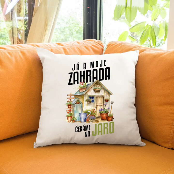 Já a moje zahrada čekáme na jaro - polštář s potiskem