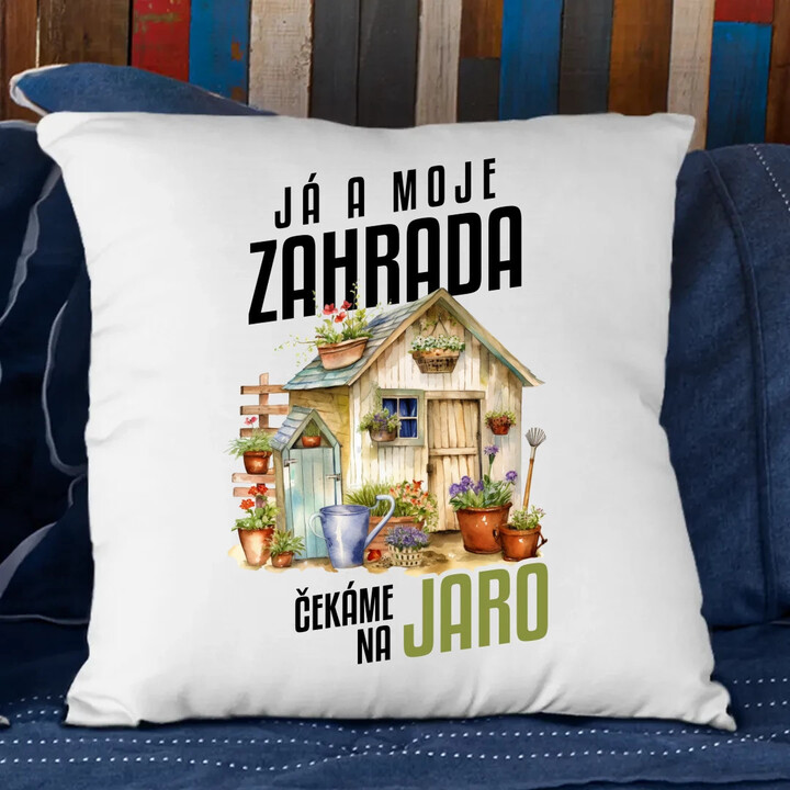 Já a moje zahrada čekáme na jaro - polštář s potiskem