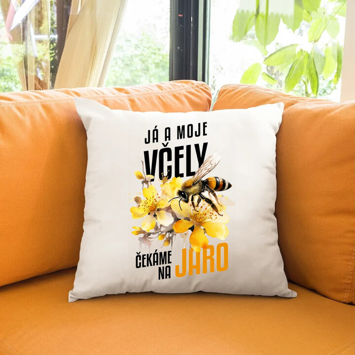 Já a moje včely čekáme na jaro - polštář s potiskem
