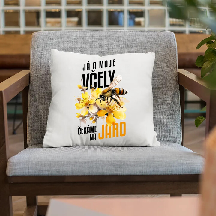 Já a moje včely čekáme na jaro - polštář s potiskem