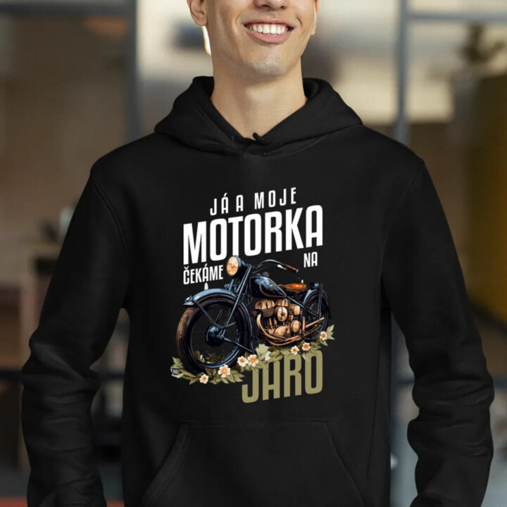 Já a moje motorka čekáme na jaro - pánská mikina s potiskem