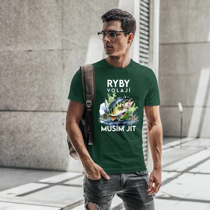 Ryby volají, musím jít - verze 3 - pánské tričko s potiskem