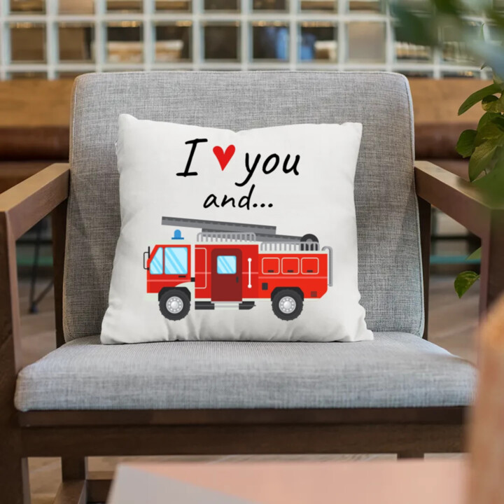 I love you and hasičské auto - polštář s potiskem