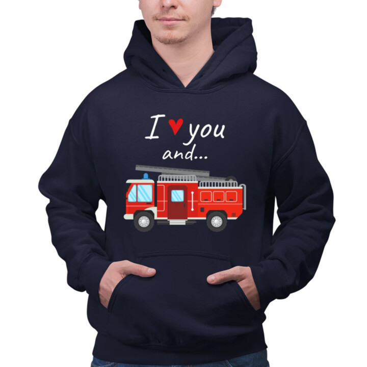 I love you and hasičské auto - pánská mikina s potiskem