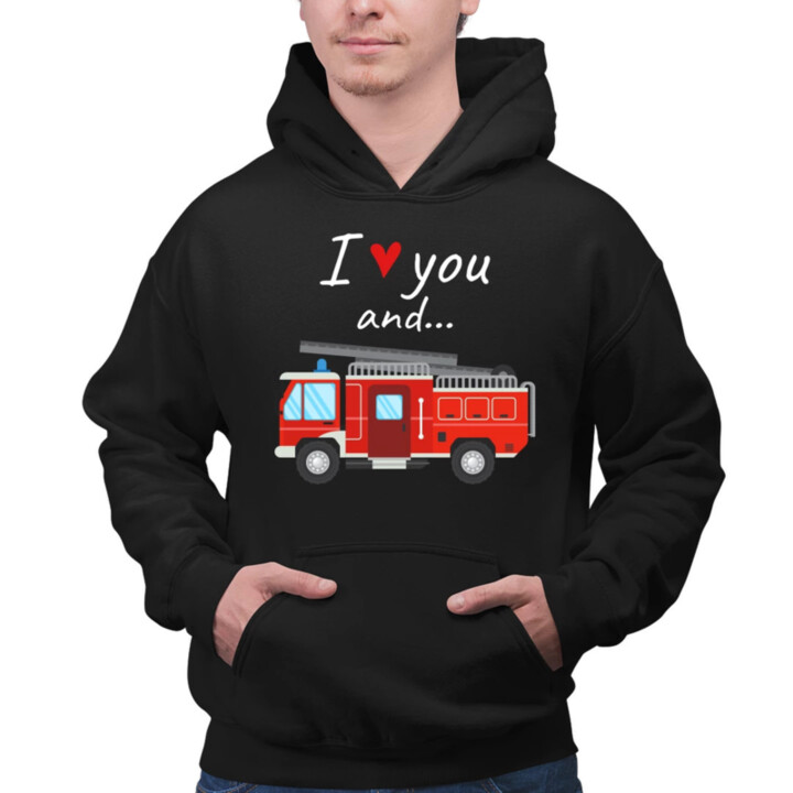 I love you and hasičské auto - pánská mikina s potiskem