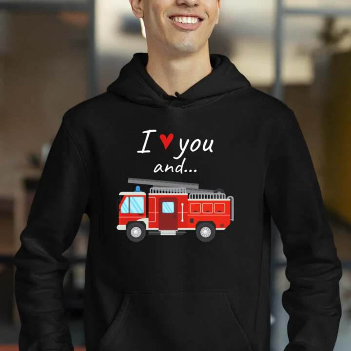 I love you and hasičské auto - pánská mikina s potiskem