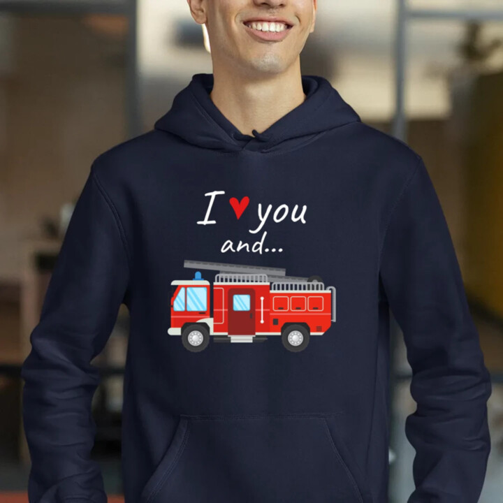 I love you and hasičské auto - pánská mikina s potiskem