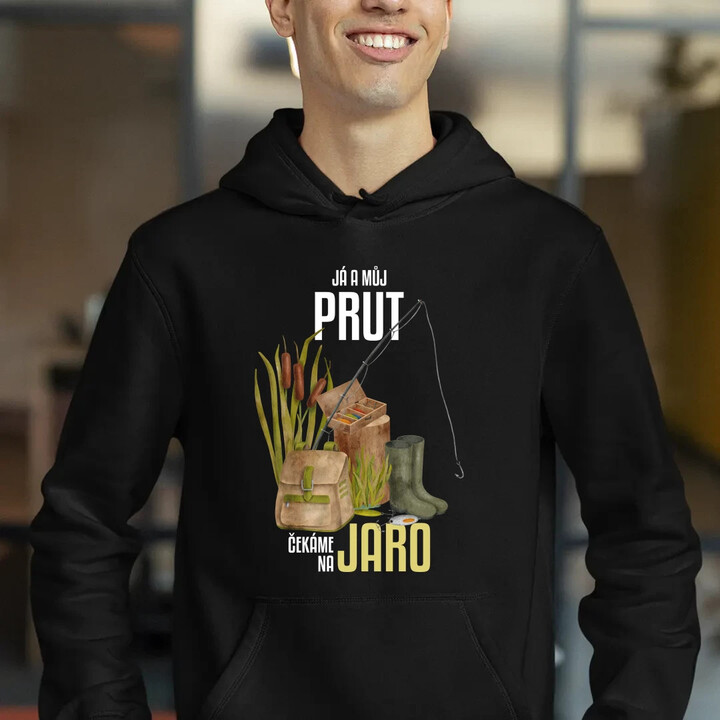 Já a můj prut čekáme na jaro - pánská mikina s potiskem