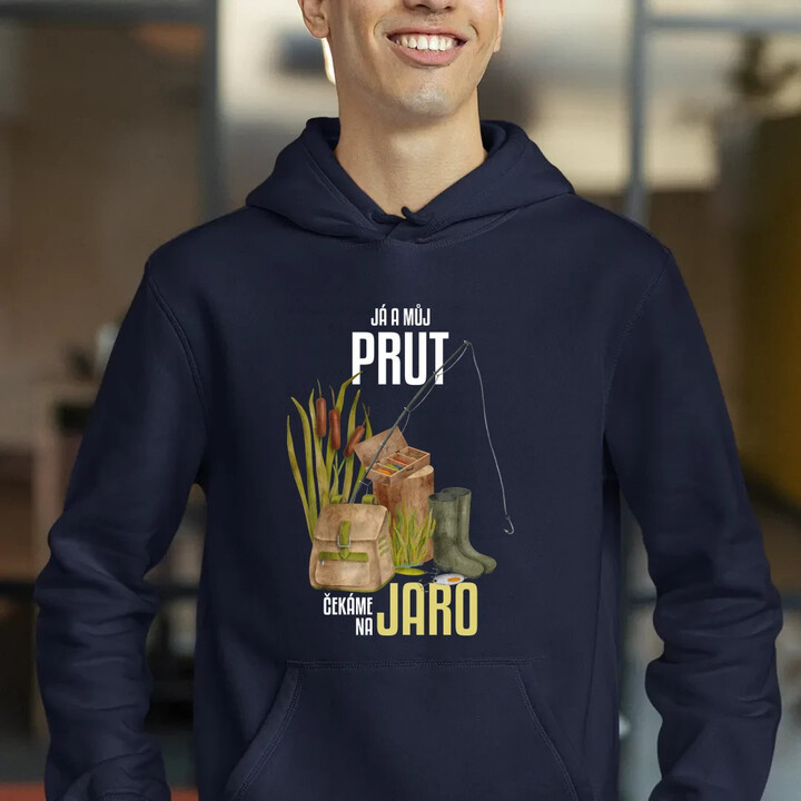 Já a můj prut čekáme na jaro - pánská mikina s potiskem