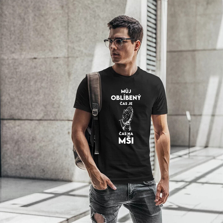 Můj oblíbený čas je čas na mši - pánské tričko s potiskem