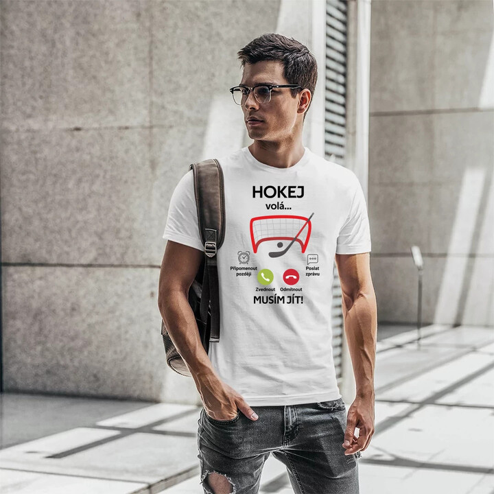 Hokej volá, musím jít! - pánské tričko s potiskem