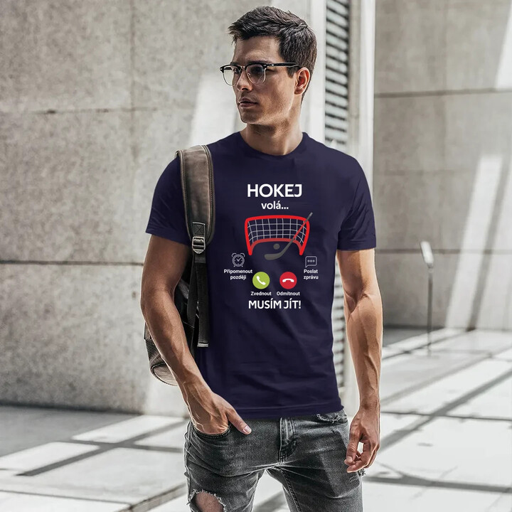 Hokej volá, musím jít! - pánské tričko s potiskem