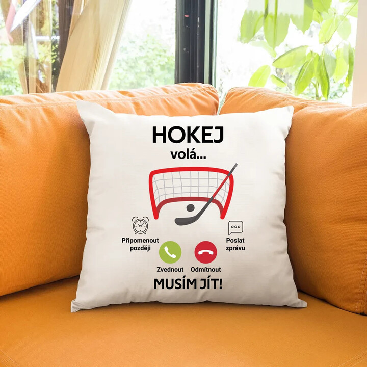 Hokej volá, musím jít! - polštář s potiskem