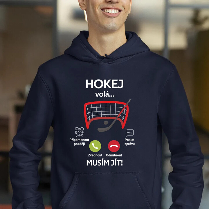 Hokej volá, musím jít! - pánská mikina s potiskem