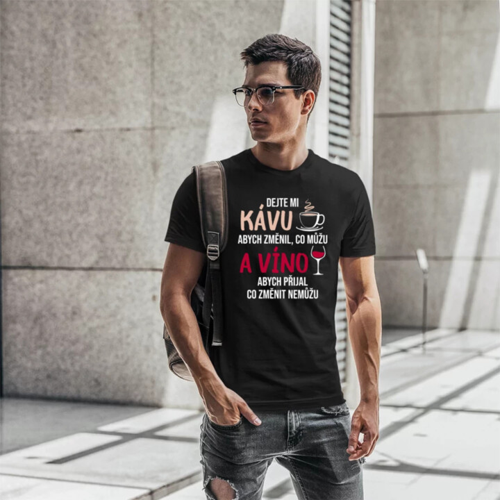 Dejte mi kávu a víno - pánské tričko s potiskem