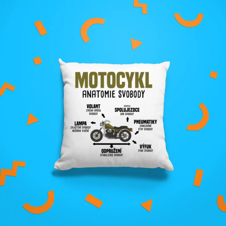 Motocykl anatomie svobody - polštář s potiskem
