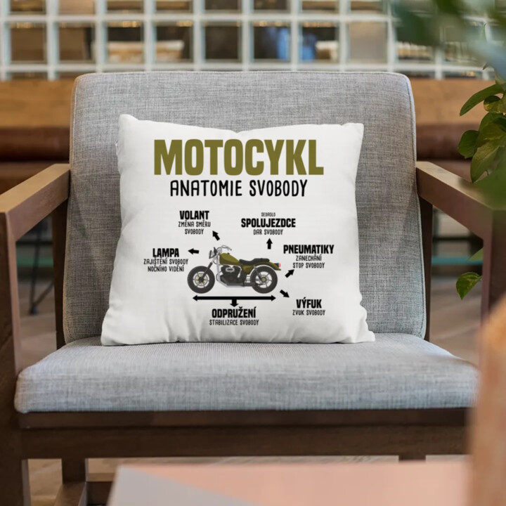 Motocykl anatomie svobody - polštář s potiskem