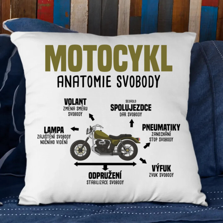 Motocykl anatomie svobody - polštář s potiskem