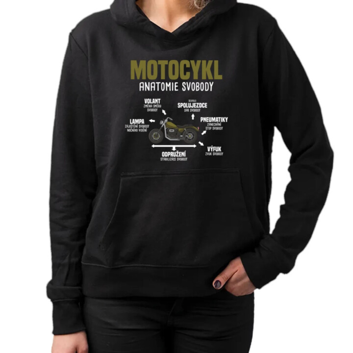 Motocykl anatomie svobody - dámská mikina s potiskem