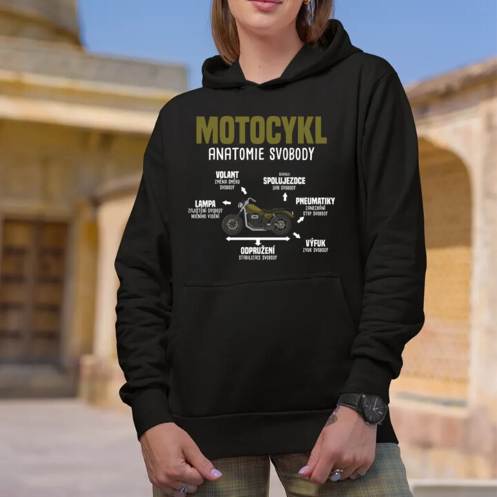 Motocykl anatomie svobody - dámská mikina s potiskem