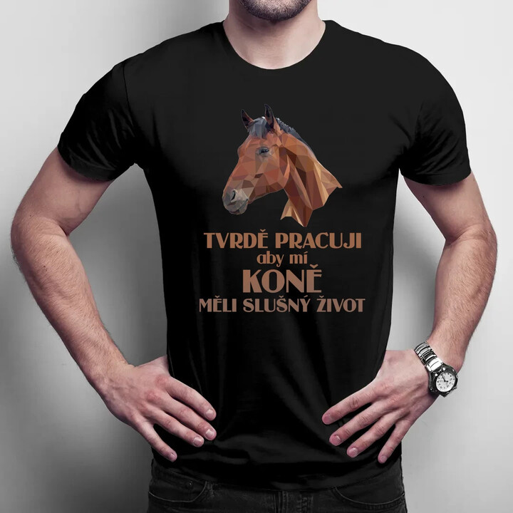 Tvrdě pracuji, aby mí koně měli slušný život - pánské tričko s potiskem